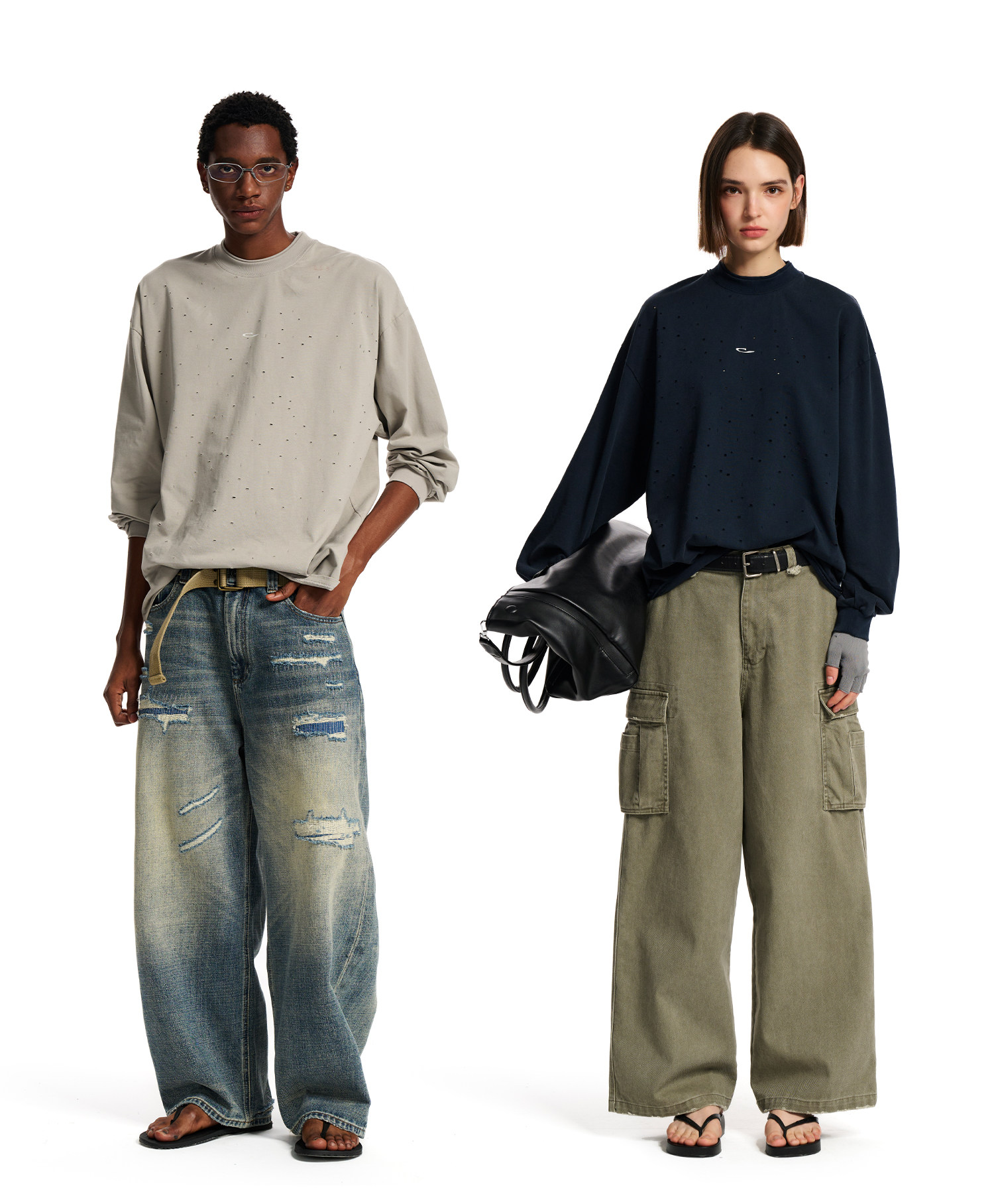 Loopsoon Distressed Loose Long-Sleeve Tee