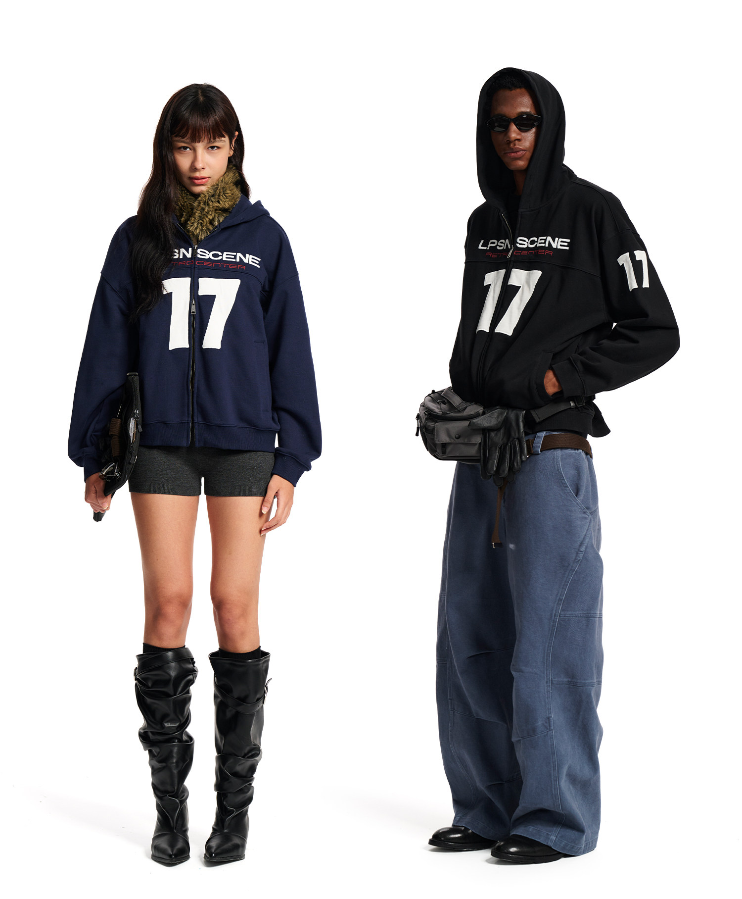 Loopsoon Number Patch Hooded Zip-Up Hoodie