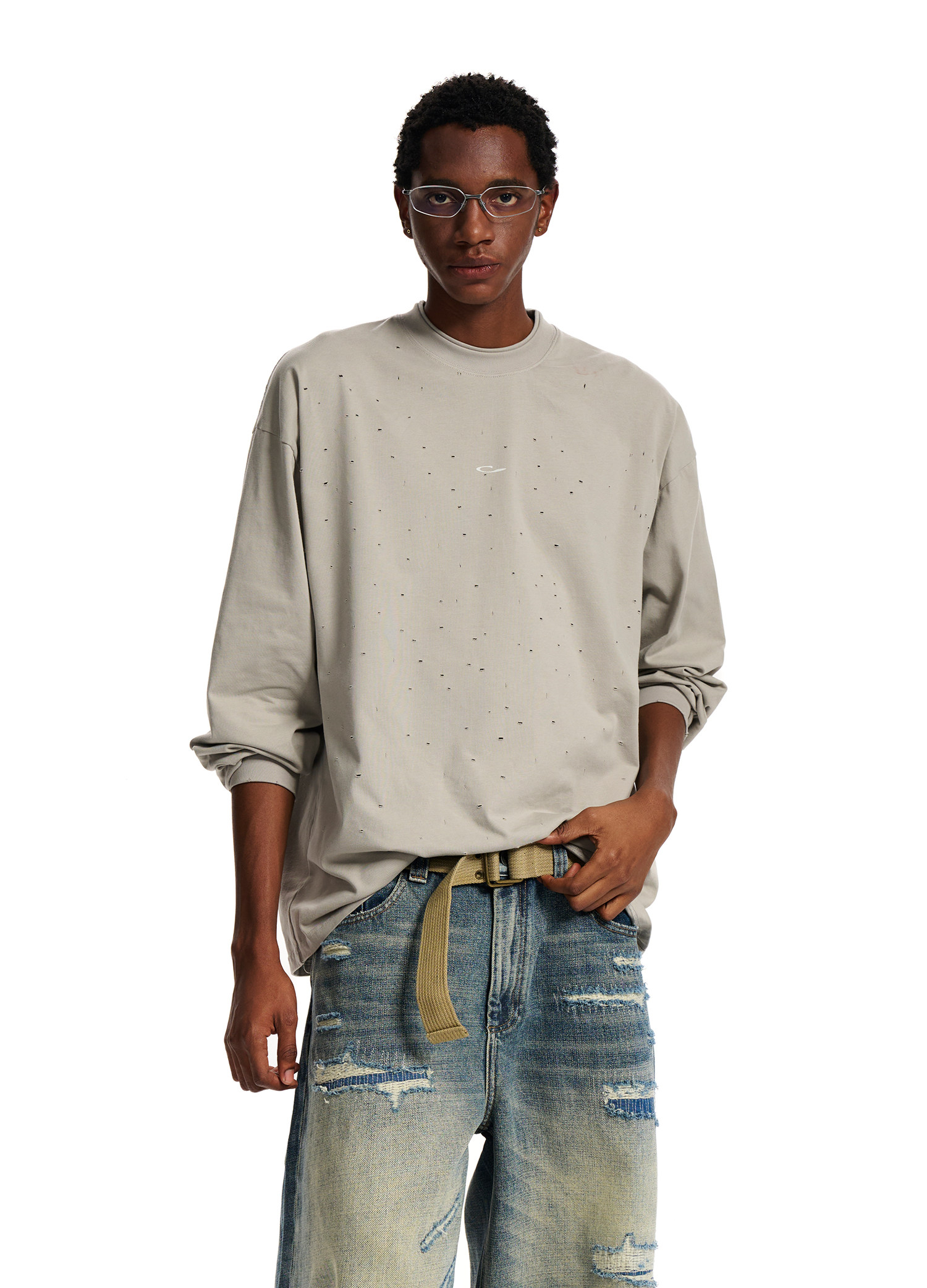 Loopsoon Distressed Loose Long-Sleeve Tee