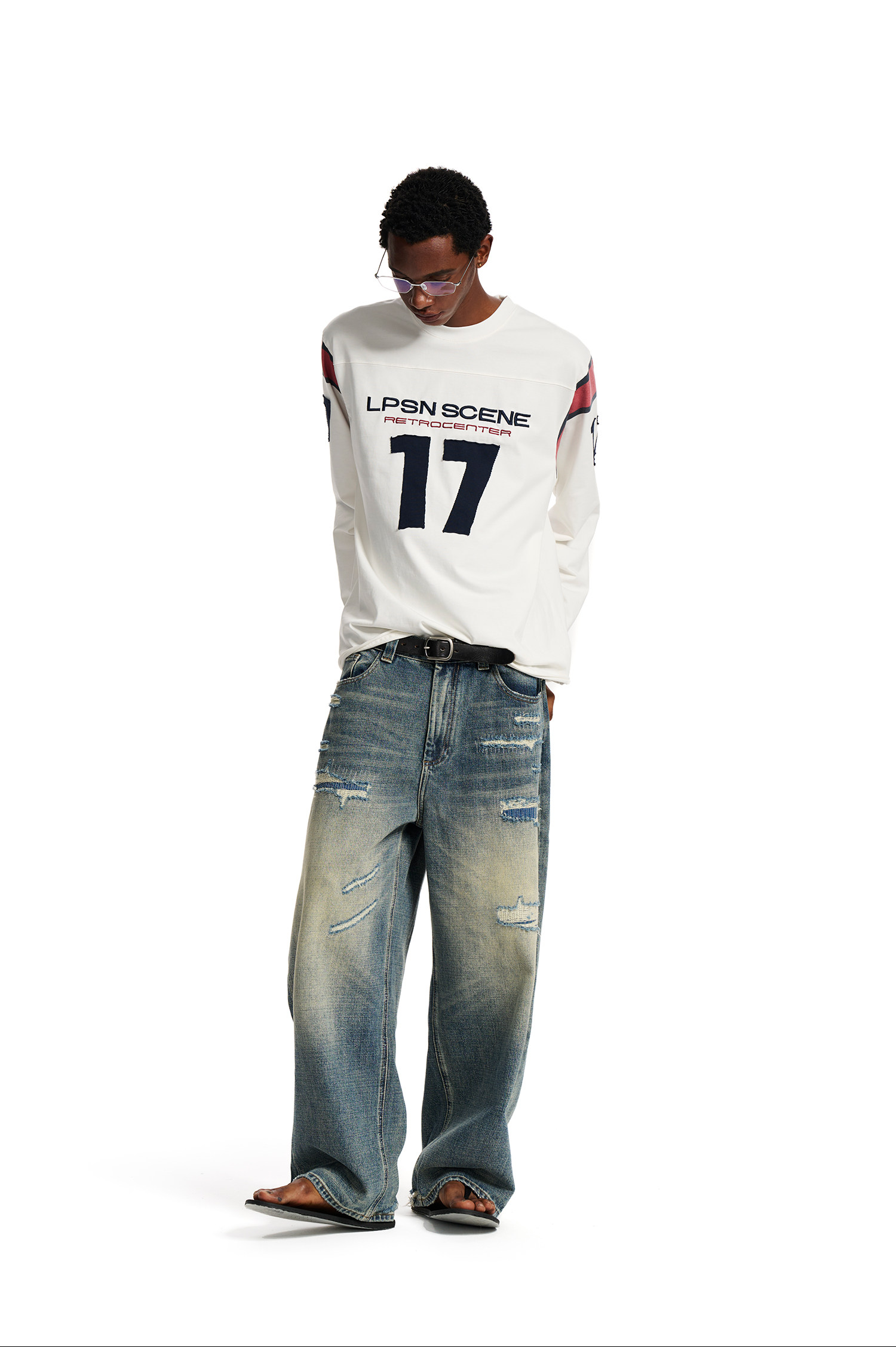 Loopsoon Number Print Drop-Shoulder Loose Tee