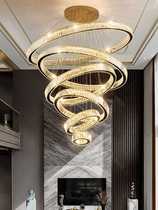 Villa duplex building large chandelier stairwell loft apartment modern simple light luxury crystal high ceiling living room long chandelier