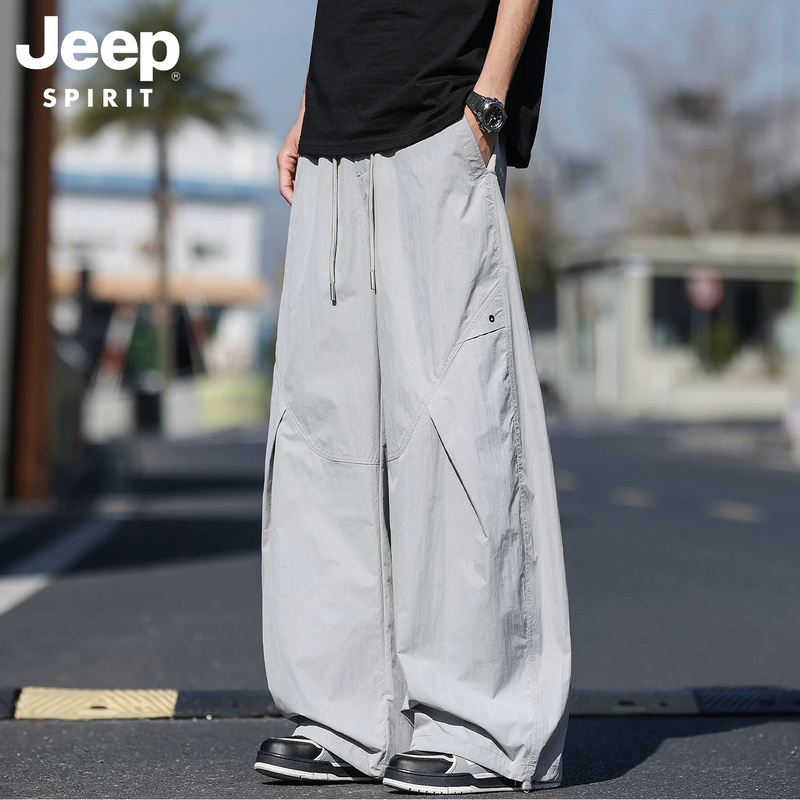 Jeep American-Style Work Pants for Men, 2026 Summer Ice Silk Thin Loose Straight Quick-Dry Casual Knife-Cut Men's Pants