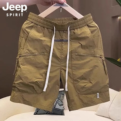 Jeep Summer Thin Ice Silk Shorts for Men 2025 New Quick-Drying Casual Mid-Length Shorts for Men