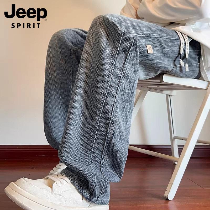 Джинсы с узором Jeep star, мужские летние джинсы в тонком сечении, новинка 2026 года, молодежные свободные прямые повседневные длинные брюки Изображение 1