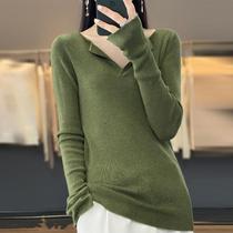 Half open collar thin worsted wool knitted bottoming sweater for women 24 spring striped slim fit worsted wool sweater