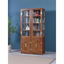 Chicken wing wood wine cabinet home wall-to-ceiling new Chinese style living room mahogany storage bookcase solid wood glass single door storage