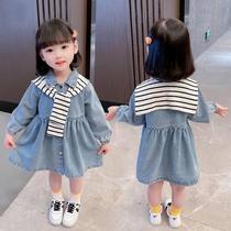 Dress 2023 New Children Denim Dress Foreign Air Spring Dress Baby Suit Skirt Academy Wind