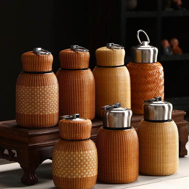 Handmade Bamboo-Woven High-End Stainless Steel Portable Travel Cup for Women, Thermos Cup, Water Cup, Small Tea Cup, Vintage Style