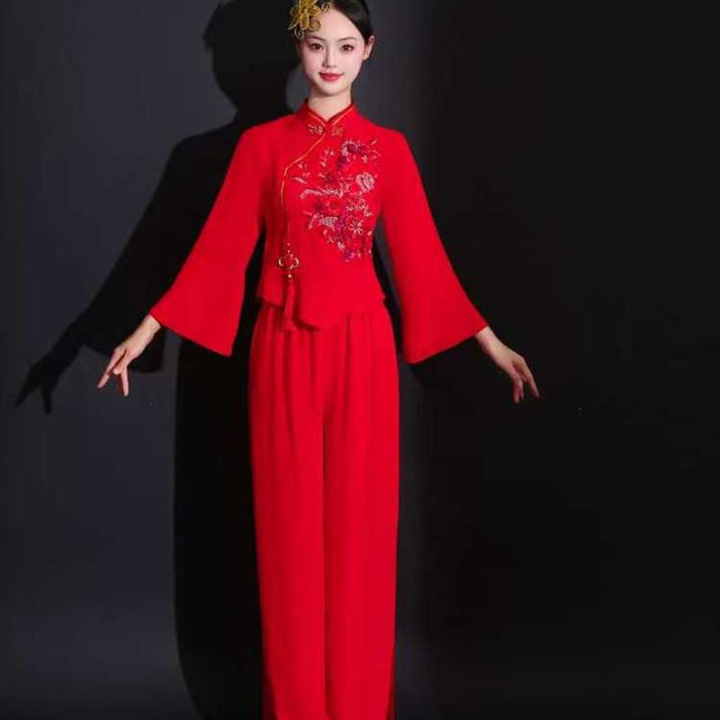 Red Festive Costume for Women, New Style Yangge Dance Outfit, Festive Shaanxi Yangge Dance Performance Clothing