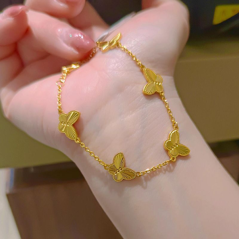 New Year's Popular Gold Butterfly Bracelet, Laser Butterfly Shiny Gold Jewelry, Spring Festival Gift for Girlfriend or Lover