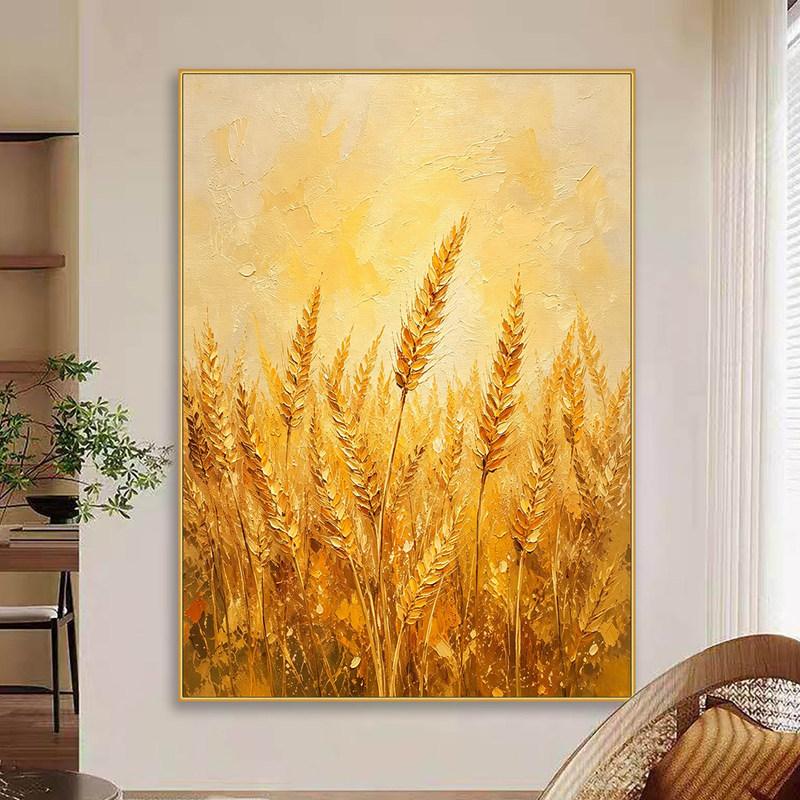 Hand-Painted Oil Painting of Golden Wheat Ears for Living Room Sofa, Entrance, Dining Room Background Wall Decoration, Cream-Style Golden Wheat Ear Hanging Painting Hand-Painted Oil Painting of Golden Wheat Ears for Living Room Sofa, Entrance, Dining Room Background Wall Decoration, Cream-Style Golden Wheat Ear Hanging Painting