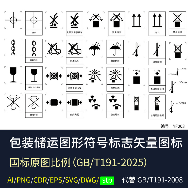 Compliant with the New Gb/T191-2025 Packaging, Storage, and Transport Graphic Symbols, Logos, Vector Icons, and Carton Identification Icons