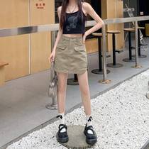 Retro high-waisted A-line short skirt 2024 summer new loose and versatile slimming anti-exposure hip-covering skirt for women