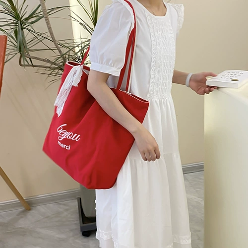 Сумка через плечо, двусторонний шоппер, тканевый мешок, вместительная и большая красная сумка на одно плечо