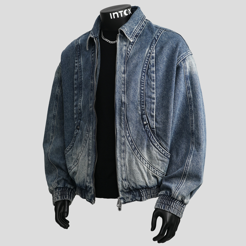 Intox丨High-Quality Denim Jacket for Men, High Street Retro Washed and Distressed Loose-Fitting Short Jacket, Trendy