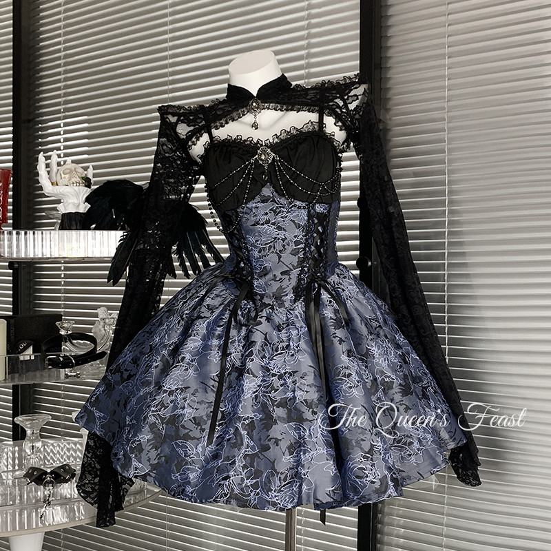 Blue Iris Kiss Mark | Heavy-duty Retro Gothic Style Dress, Dark Halloween Style, Slimming Lolita Dress