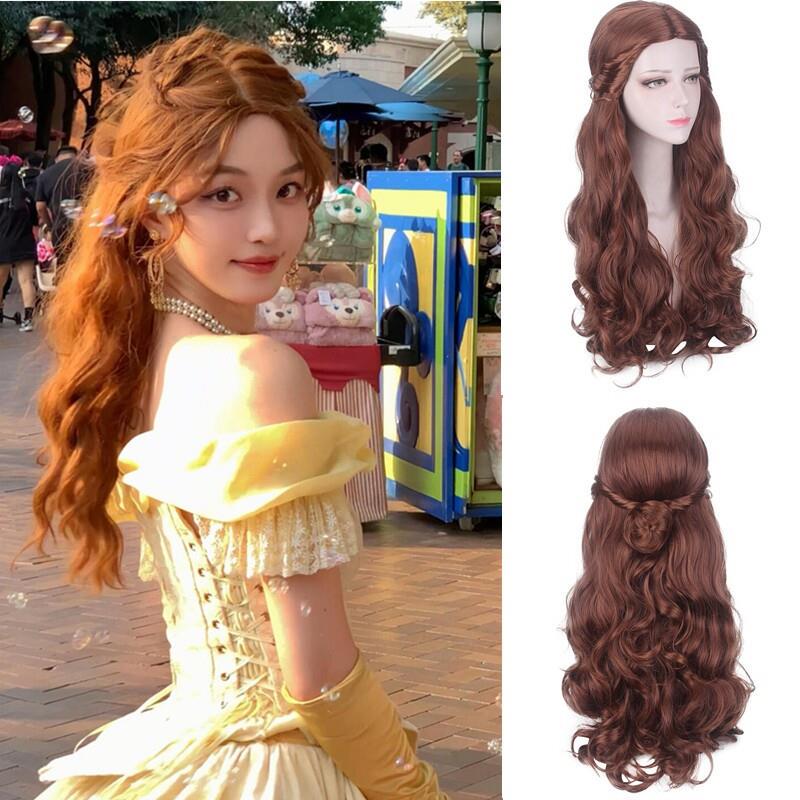 Belle Princess Wig European and American Movie Beauty and the Beast Belle Cosplay Wig Brown Long Curly Hair Belle Belle Princess Wig European and American Movie Beauty and the Beast Belle Cosplay Wig Brown Long Curly Hair Belle