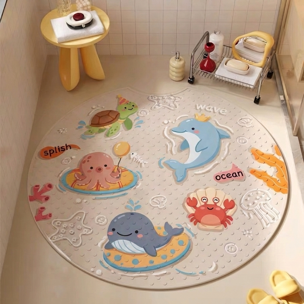 丸型バスルーム滑り止めマット、子供用バスマット、トイレマット、ベビーシャワー用吸盤ラグ