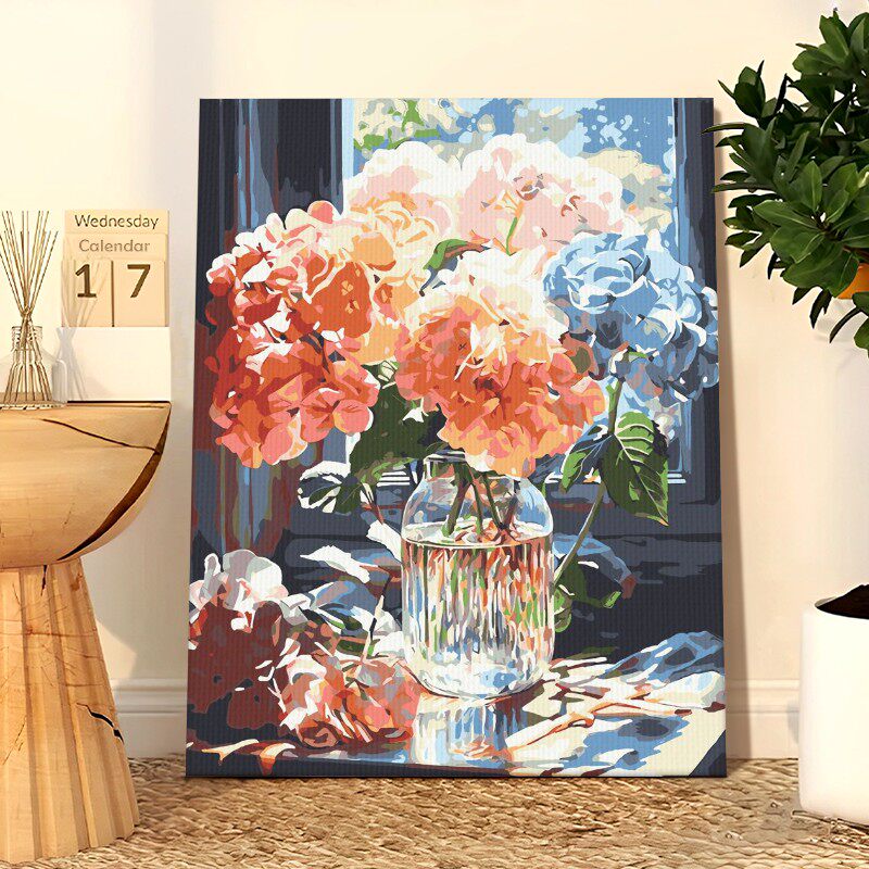 绣球花diy数字油画花卉手工上色高级感治愈丙烯颜料填色油彩画评价- 淘宝网