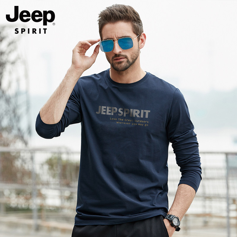 JEEP SPIRIT, тонкая рубашка из чистого хлопка, 2026 весенний топ, свободная повседневная мужская футболка с длинными рукавами, мужская