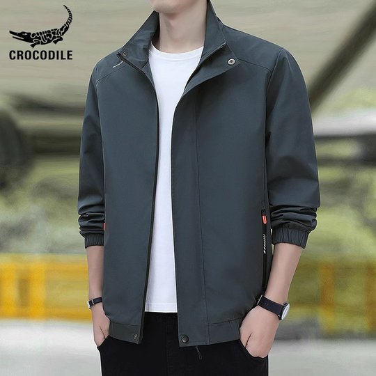 鳄鱼恤品牌休闲夹克男士2025年新款立领茄克衫秋季潮牌运动外套男