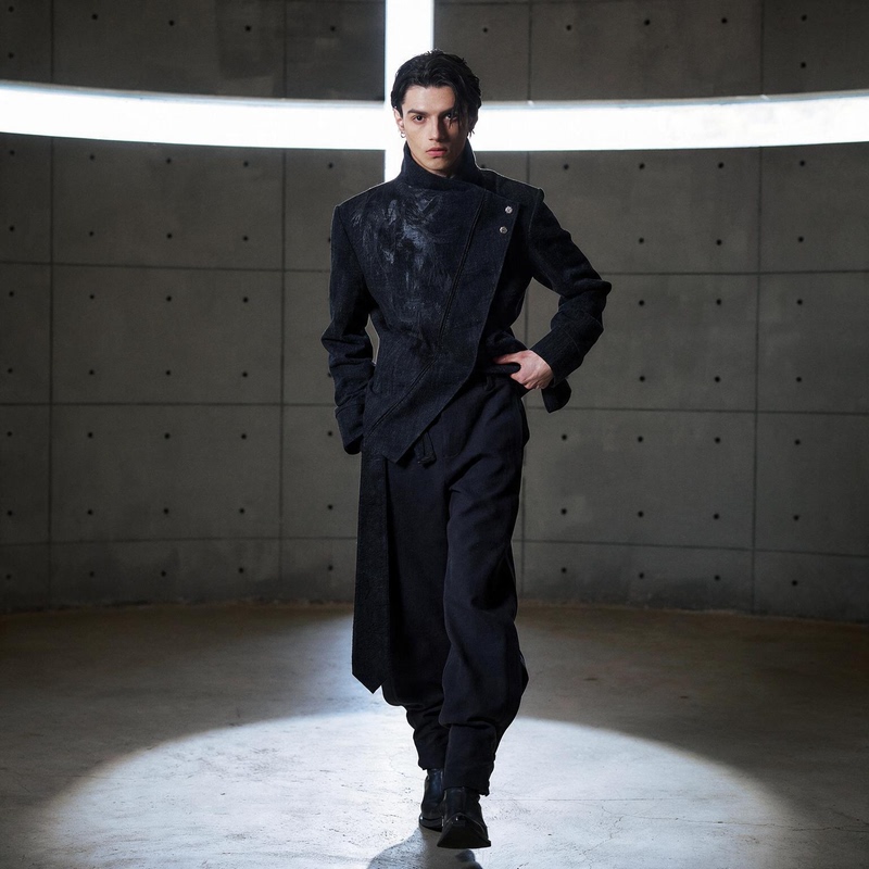 Hypeyourself'Sunken Ruins' Horse Print Multi-Thread Embroidery Asymmetrical Diagonal Collar Jacket