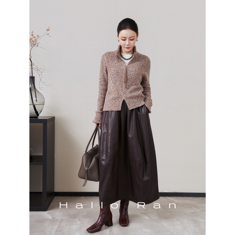 Hello Ran Li Yiruan/High-End Light Luxury Heavy-Duty 100% Floral Yarn Cashmere Double-Zipper Knitted Cardigan for Women Hello Ran Li Yiruan/High-End Light Luxury Heavy-Duty 100% Floral Yarn Cashmere Double-Zipper Knitted Cardigan for Women