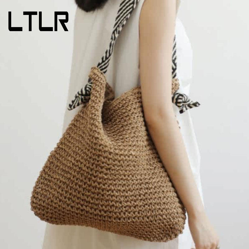 LTLR Niche Design Straw Woven Bag for Women New Fashion Beach Bag Shoulder Handbag Underarm Tote Bag Minimalist