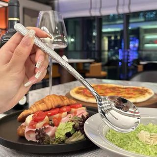 High-end korean hammered 304 stainless steel food grade western food spoon eating spoon inox label