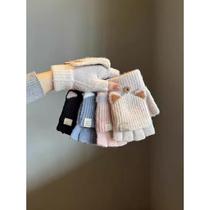 Gants Lady Winter Students Flip Winter Thickened Knit Anti-Chill Antigel Riding Cute Half Finger Warm Gloves