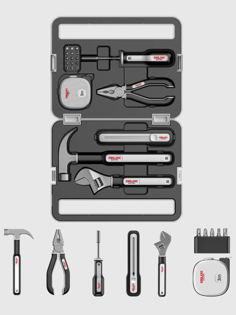 Delixi Household Tool Box Set White Multi-Functional Electrician Hardware Home Decoration Emergency Repair Hand Tools