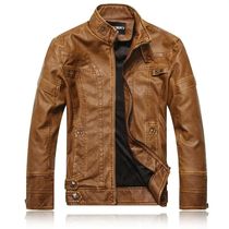 Autumn Winter Fashion Leather Jacket Men Motorcycle Slim Fle