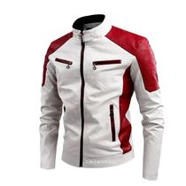 Men Slim Stand Collar Moto Leather Jackets Fit PU Leather Co