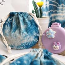 Tie-dye handmade plant-dyed moire pure cotton storage bag drawstring pocket literary tie-dye drawstring bag mini bag