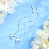 S925 Silver Thousand Paper Crane Ear Thread New Years Wishing Nails Face-Slimming Earrings Super Fairy Earrings Girls Ear Personality Fashion