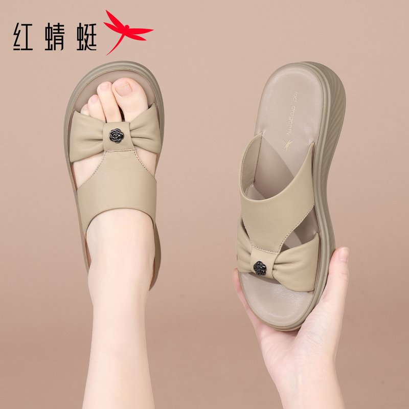 Red Dragonfly Genuine Leather Sheepskin Slippers for Women, Suitable for Outdoor Wear in Summer 2026, New Flat-Soled Comfortable Slip-On Sandals for Mothers Red Dragonfly Genuine Leather Sheepskin Slippers for Women, Suitable for Outdoor Wear in Summer 2026, New Flat-Soled Comfortable Slip-On Sandals for Mothers