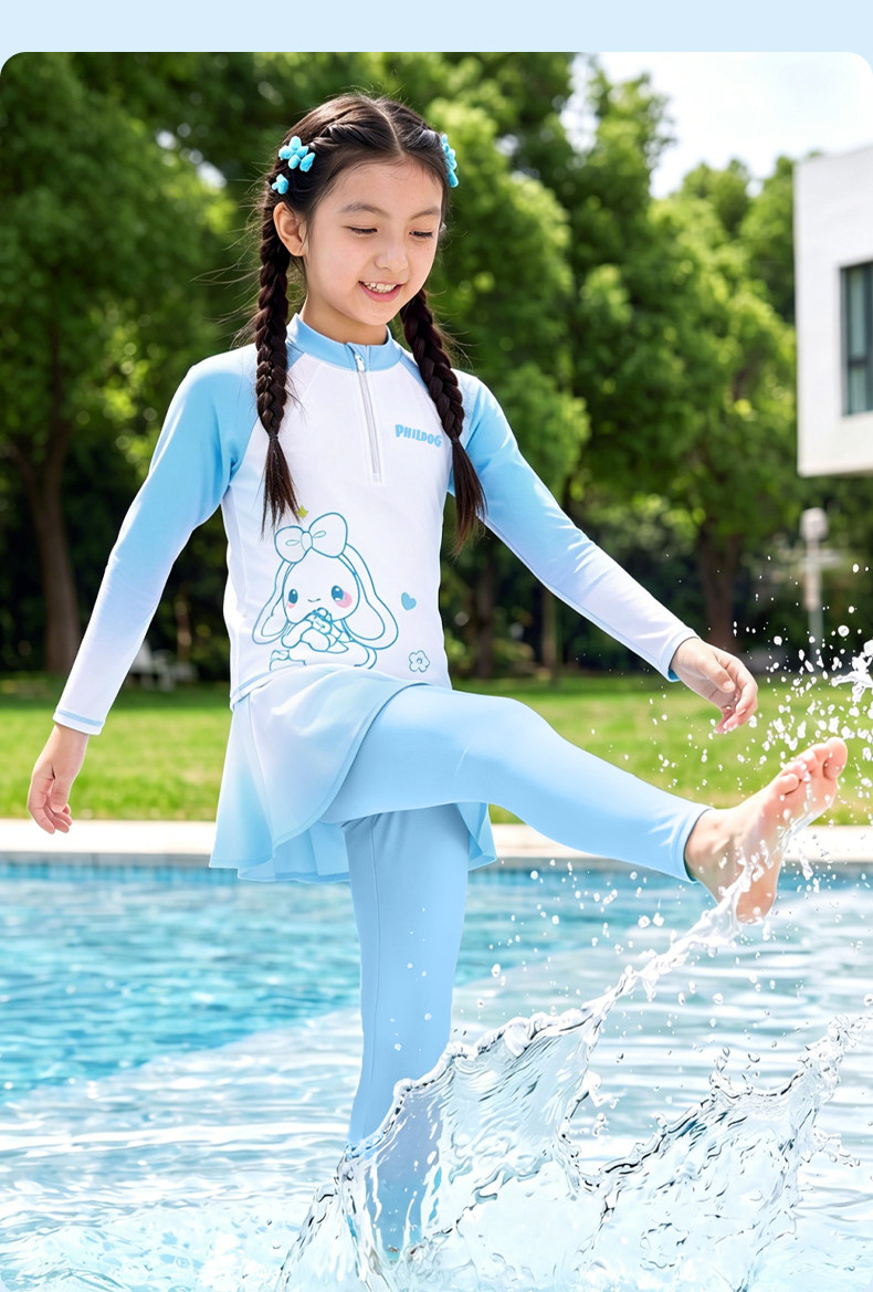 儿童泳衣女孩长袖长裤分体防晒速干亲肤高弹温泉度假训练游泳套装 — 12