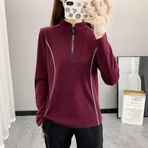 Autumn and winter outdoor velvet quick-drying clothing womens long-sleeved large size elastic breathable stand-up collar thickened warm fleece sweatshirt T-shirt