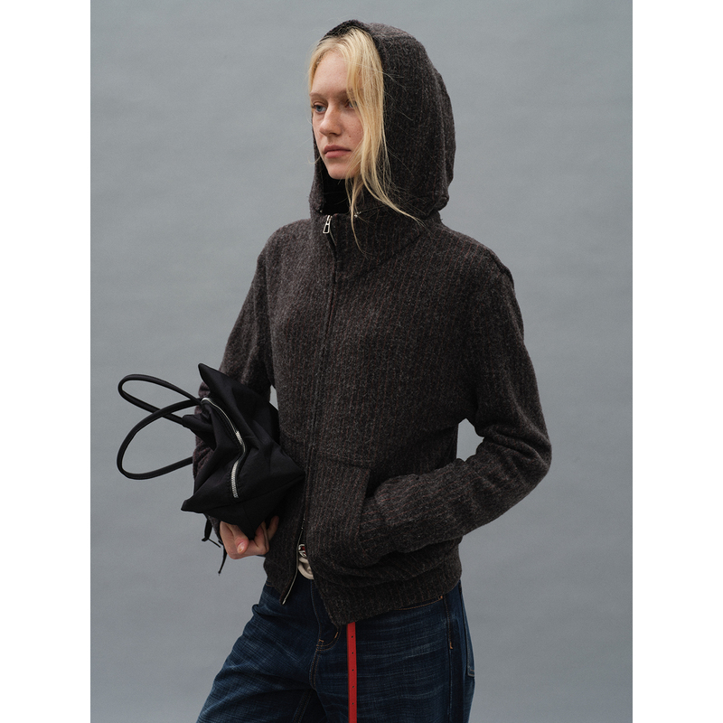 Mob En Costume/Retro Hooded Knitted Cardigan Sweater Jacket, Loose and Lazy Style, Unisex, Autumn and Winter