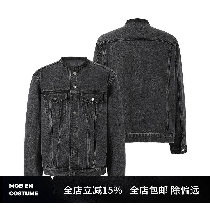 Mob en Costume/Salt-washed denim jacket shirt long-sleeved warm top for men in autumn and winter