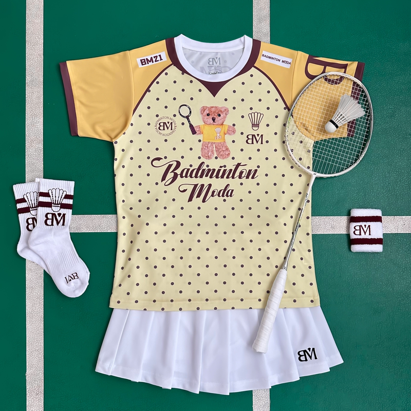 Bm Shichuang Mo Yu Badminton Clothing Unisex Sports Top Yellow Polka Dot Bear High-Value Quick-Drying Short-Sleeve T-Shirt Bm Shichuang Mo Yu Badminton Clothing Unisex Sports Top Yellow Polka Dot Bear High-Value Quick-Drying Short-Sleeve T-Shirt
