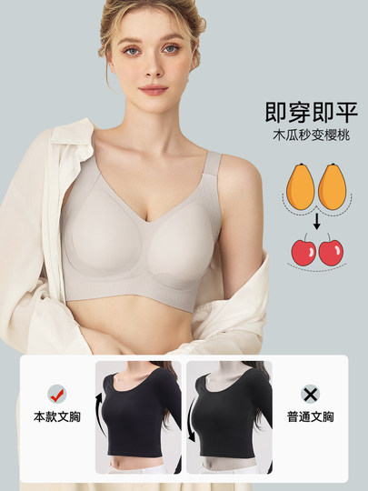 Cat-Themed Large Bust Minimizing Bra for Women, Plus Size, Side Support, Anti-Sagging, Gathering, Lifting, Wireless, Soft Support Bra