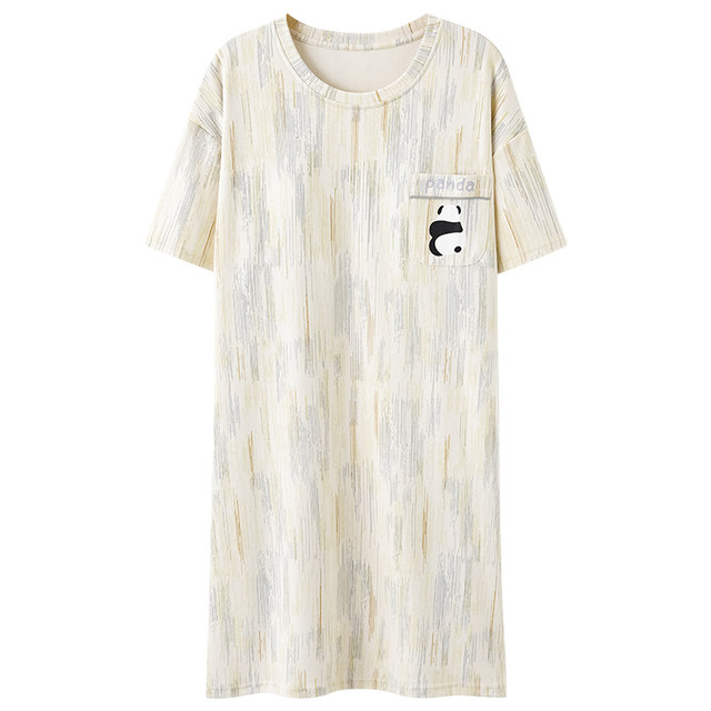 Catman Pajamas ຝ້າຍບໍລິສຸດຂອງແມ່ຍິງທີ່ມີ Pad ເຕົ້ານົມ 2024 New Summer Nightgown Cute Printed Loose Thin Clothes