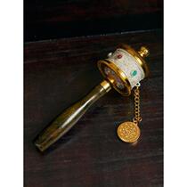 Tibetan handicrafts road trip photo-turning hand-cranked color base Tibetan hand-cranked gold rotating drum famous ethnic style pendulum AOQ pieces