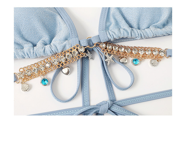 Women's Sexy Bikini Mermaid Chain Beach Swim Tops Blue Swimwear