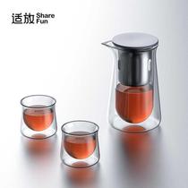 Suitable for magnetic attraction one-click tea and water separation elegant cup glass push-type teapot lazy persons tea-making artifact office
