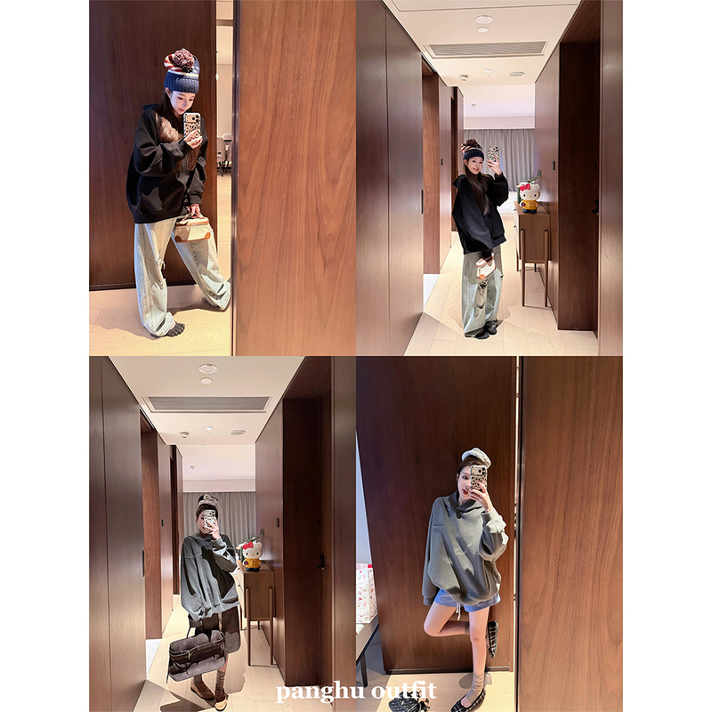 Panghu2026Fw【Gray Mist Prologue】Simple Segmented Design Hooded Sweatshirt with a Relaxed Feel, Basic Style Top Panghu2026Fw【Gray Mist Prologue】Simple Segmented Design Hooded Sweatshirt with a Relaxed Feel, Basic Style Top