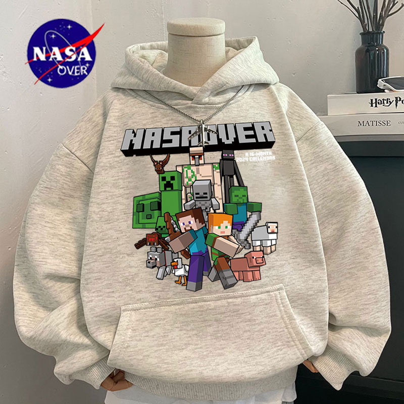NASA My World ボーイズ フード付きスウェットシャツ 2025年秋冬新作 MサイズとLサイズの子供用、ベルベット素材の厚手トレンドトップス