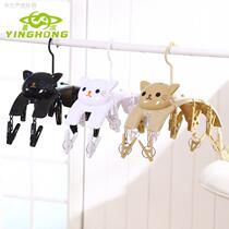 Cute cat clothes drying rack multifunctional clip drying rack creative 10 clips for drying socks underwear underwear hanger windproof