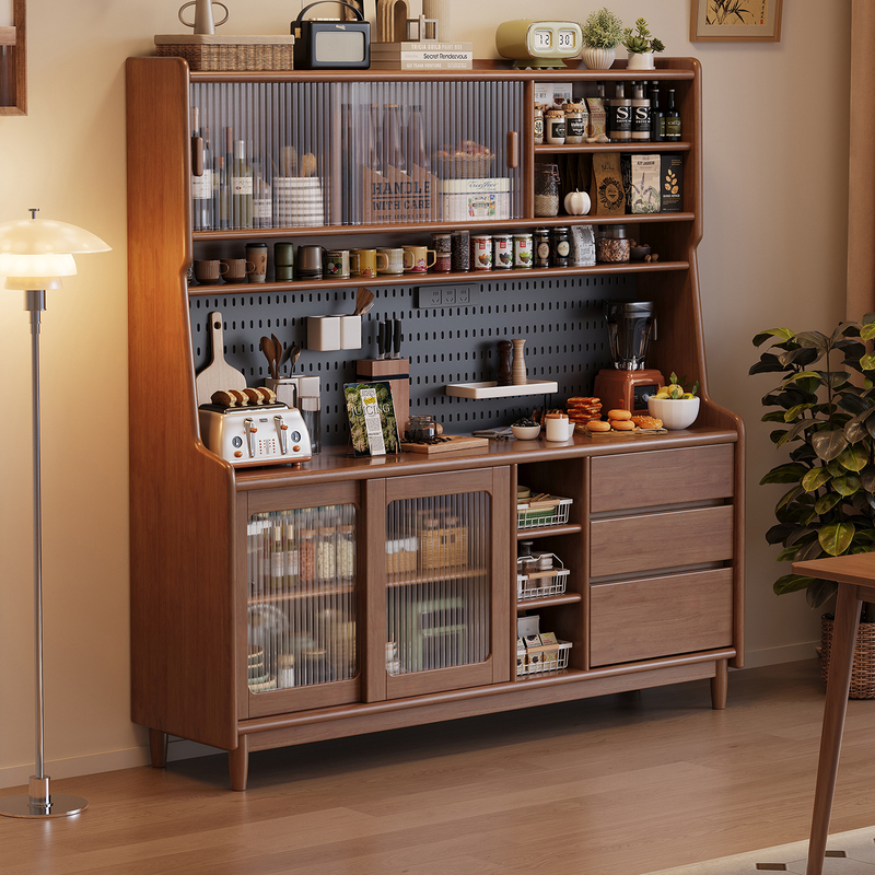 Solid Wood Sideboard, Home Kitchen Storage Cabinet, Multi-Functional Wine Cabinet, Antique Style Wall-Mounted Integrated Storage Cabinet, Tea Cabinet Solid Wood Sideboard, Home Kitchen Storage Cabinet, Multi-Functional Wine Cabinet, Antique Style Wall-Mounted Integrated Storage Cabinet, Tea Cabinet